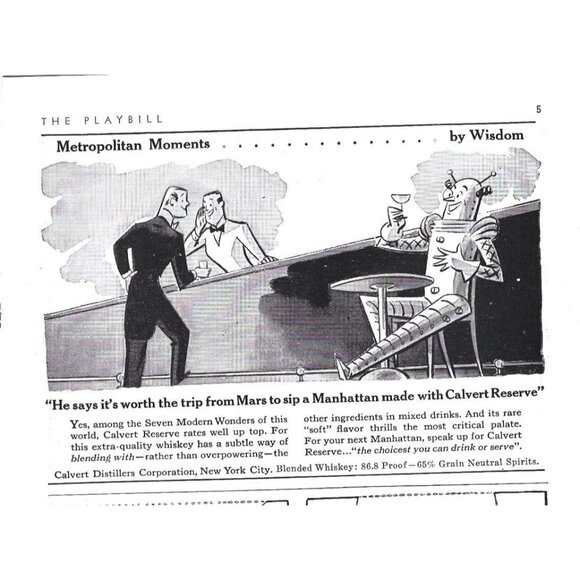 Metropolitan Moments Cartoon Calvert Distillers Whiskey Robot 1940s Print Ad - Picture 4 of 4